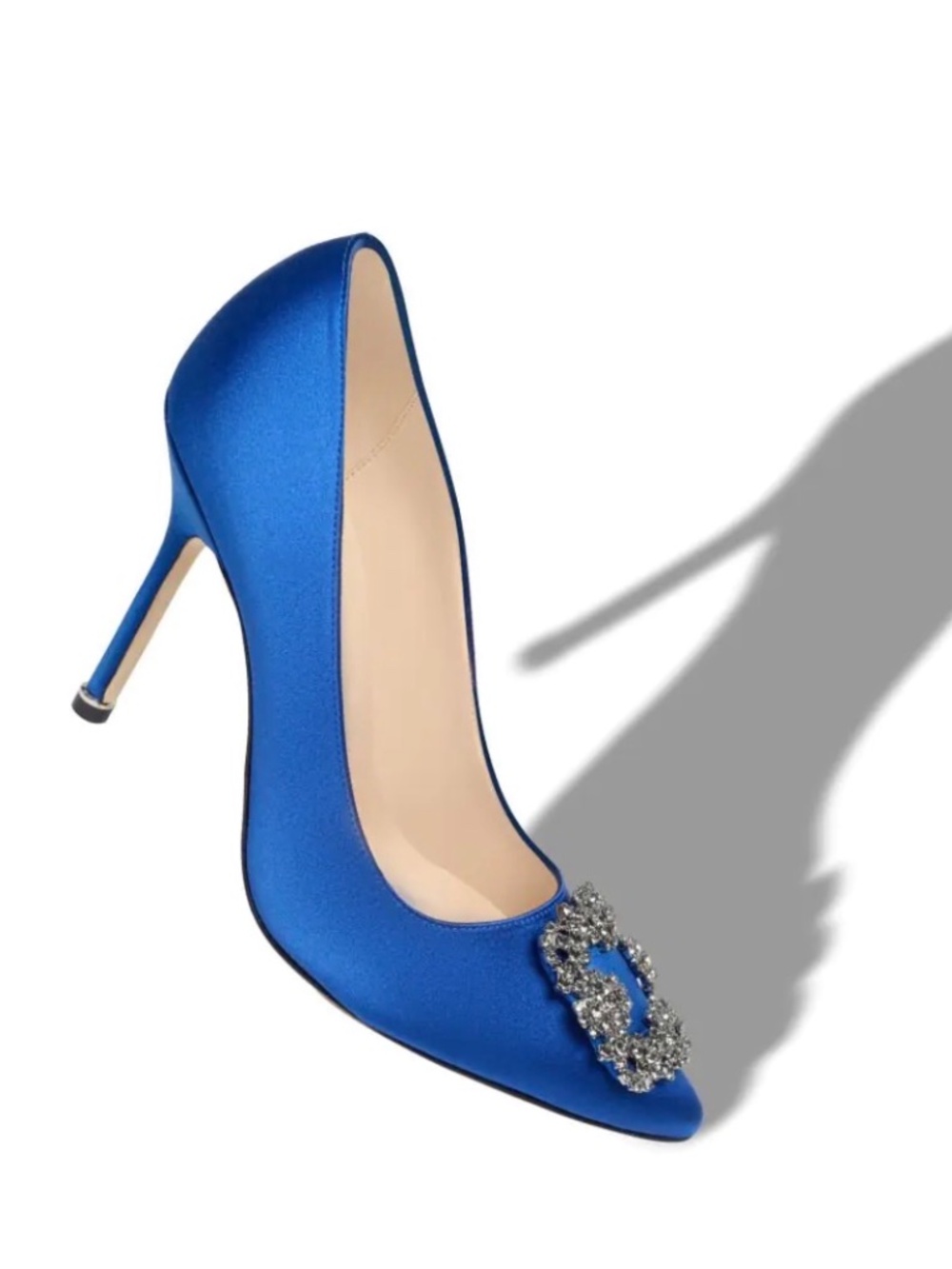 Manolo Blahnik HANGISI Blue Satin Jewel Buckle Pumps